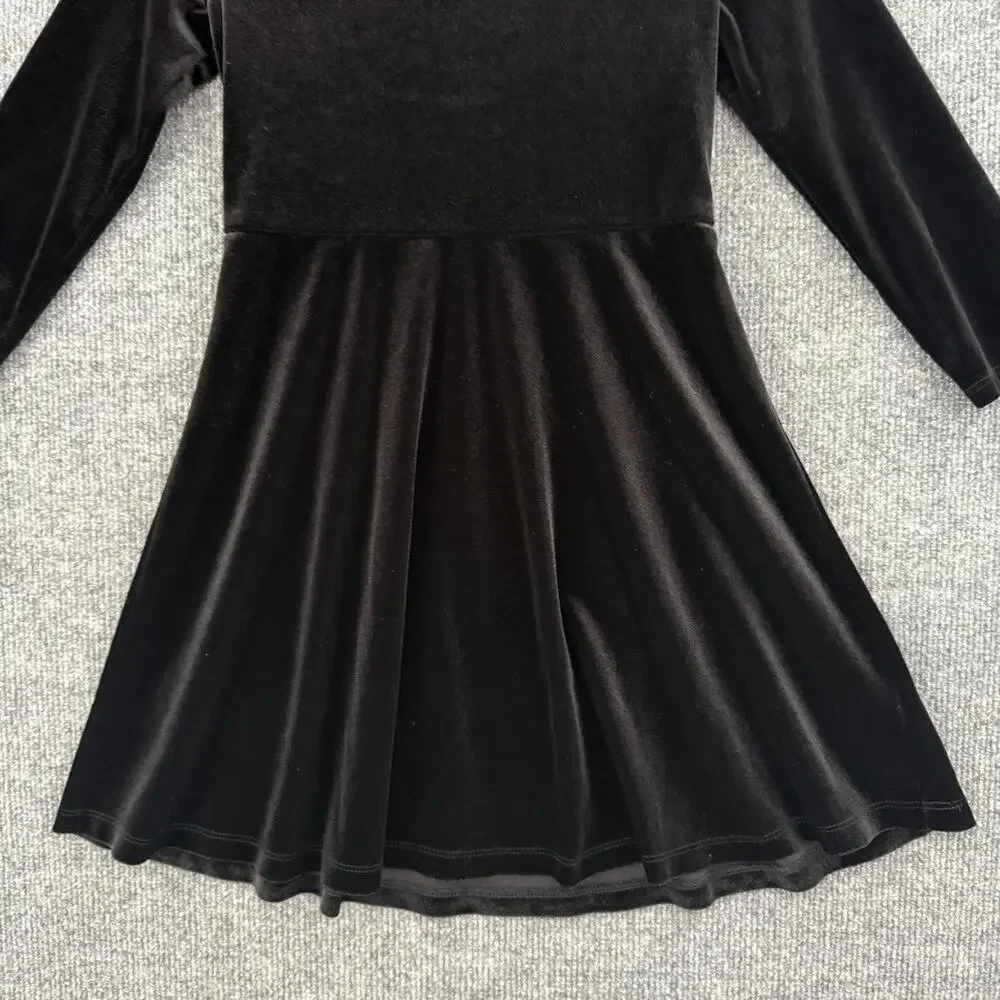 Old Navy Girls Black Velour Fit & Flare Dress Size 6/7 Holiday Twirly Velvet